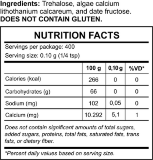 Nutrition facts label for a product with specific ingredients and allergen information.
